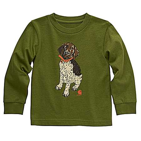 Toddler Boy's Green Long Sleeve Puppy T-Shirt