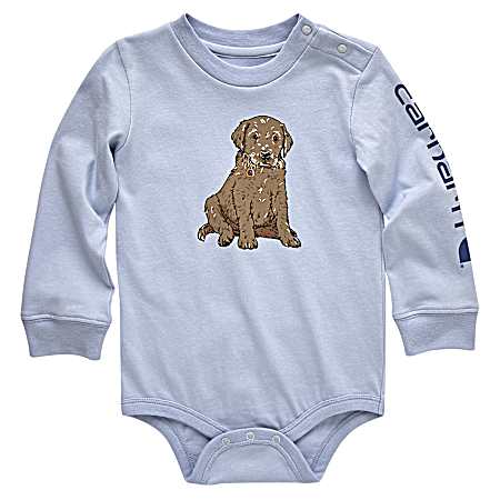 Infant Boy's Blue Long-Sleeve Puppy Bodysuit