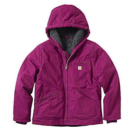 Girl's Plum Canvas Insulated Hooded Jacket