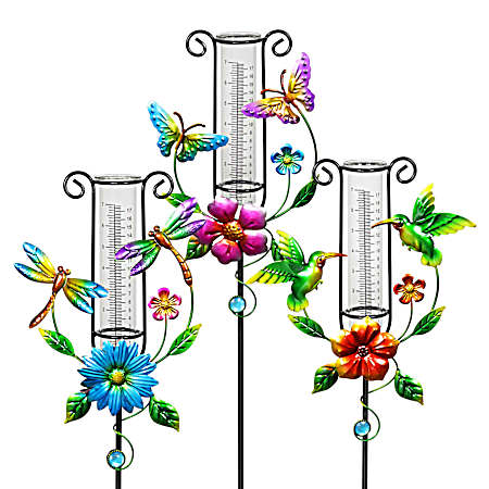 Flower Rain Gauge Garden Stake - Assorted