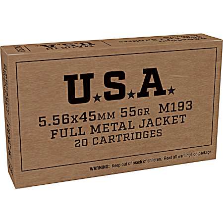 5.56 NATO USA M193 55 Grain FMJ Cartridges - 20 Rounds
