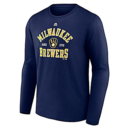Men's Milwaukee Brewers Navy High Praise Long Sleeve Shirt