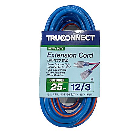 12/3 SJTW Blue w/ Orange Stripe Cold Weather Extension Cord w/ Lighted End