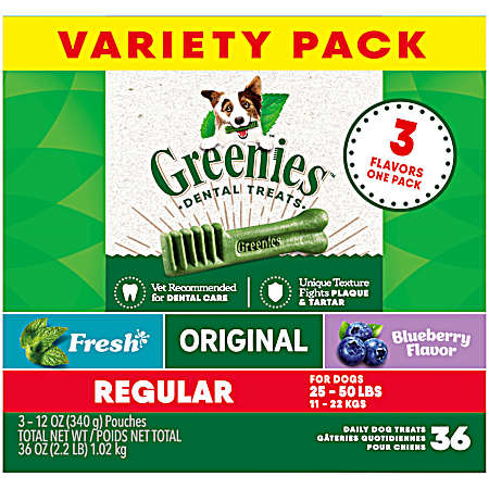 36 oz 3-Flavor Variety Packs Dental Treats for Dogs