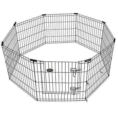 36 in x 24 in Black 8-Panel Exercise Play Pen w/ Door