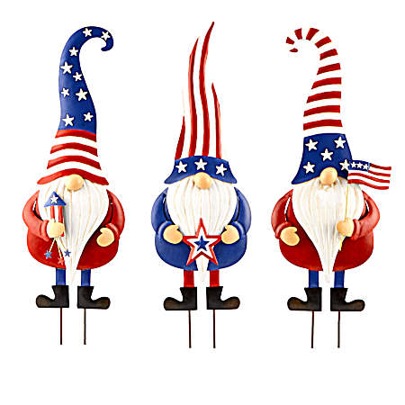 20 in. Metal Americana Gnome Garden Stake - Assorted