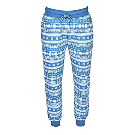 Women's Blue Fairisle Pull-on Sherpa Joggers