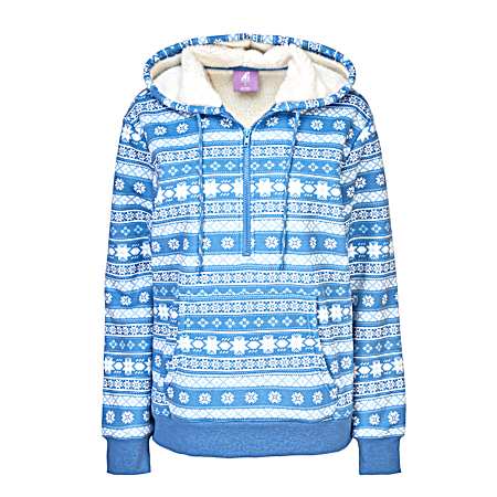 Women's Blue Fairisle Hooded Fleece 1/4 Zip Henley