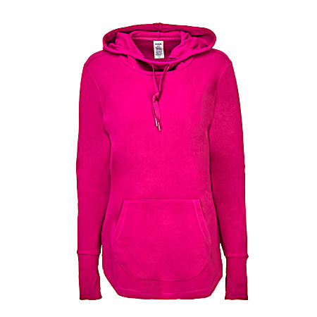 Women's Magenta Plush Interlock Long Sleeve Hooded Tunic
