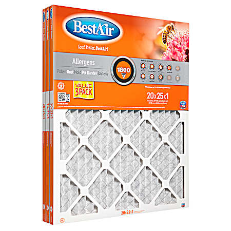 3 Pk Pleated Air Filter 20x25x1 - MERV 10