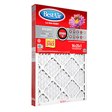 3 Pk Pleated Air Filter 16x25x1 - MERV 11