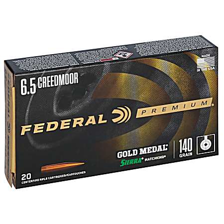 6.5 Creedmoor Gold Medal Sierra Matchking 140 Grain Cartridges - 20 Rounds