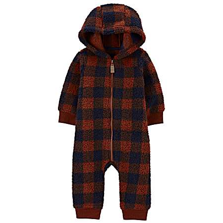 Infant Red/Navy Plaid One Piece Jumpsuit