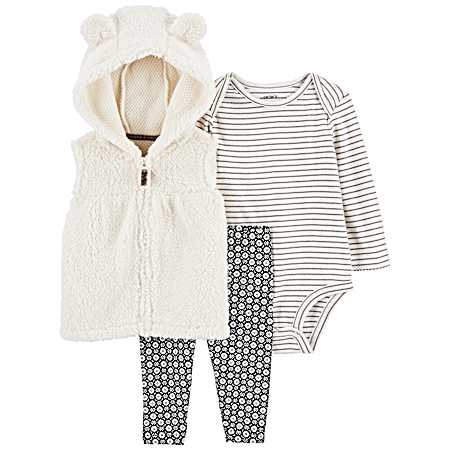 Infant Ivory Bear Hooded Vest Set - 3 Pc