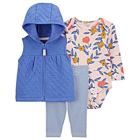 Infant Girls' Blue/Pink Floral Set - 3 Pc