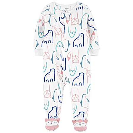 Infant Girls' White Animals Sleep-N-Play