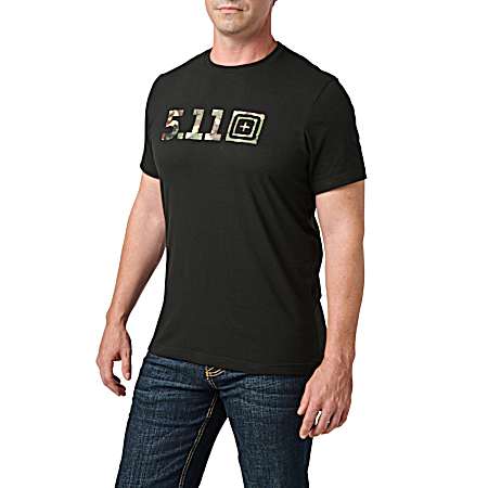 Men's Black Woodland Camo Short Sleeve Shirt