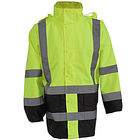 Men's Yellow Hi-Vis Snap Front Rain Jacket