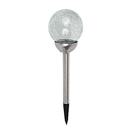 Solar Large SS Crackle LED Glass Ball Stake Light