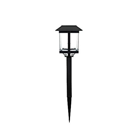 Solar Black Square Stake Light Glass Textured Lens