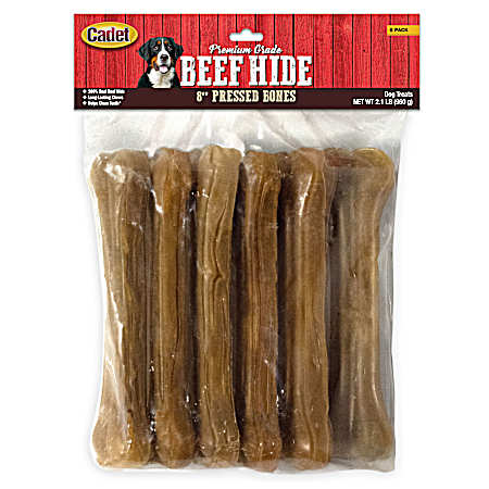 8 in Pressed Premium Grade Beef Hide Rawhide Bones - 6 Pk