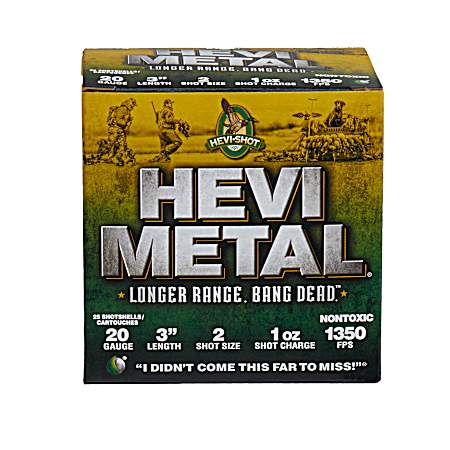 20 Gauge HEVI-Metal Longer Range 3'' 2 Shot Shotgun Shells - 25 Rounds