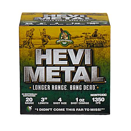 20 Gauge HEVI-Metal Longer Range 3'' 4 Shot Shotgun Shells - 25 Rounds