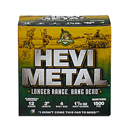 12 Gauge HEVI-Metal Longer Range 3'' 4 Shot Shotgun Shells - 25 Rounds