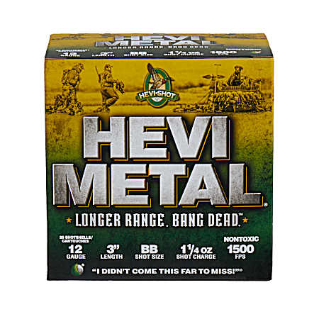 12 Ga 3 inch BB Shot HEVI-Metal Longer Range Shotgun Shells - 25 Rds