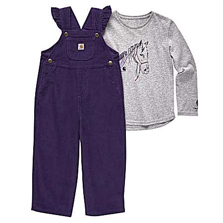 Toddler Girl's Purple Corduroy Overall 2 Pc Set
