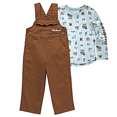 Toddler Girl's Carhartt Brown Canvas Overall 2 Pc Set