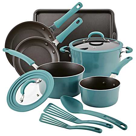 11 Pc Agave Blue Cook & Create Nonstick Cookware Set