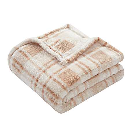 Tan Plaid Luxury Shearling Throw