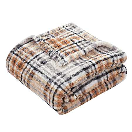 Tan/Black Plaid Luxury Shearling Throw