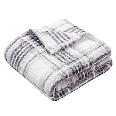 Grey/Black Plaid Luxury Shearling Throw