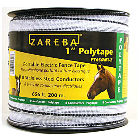 1 in X 656 ft White Electric Fence Polytape