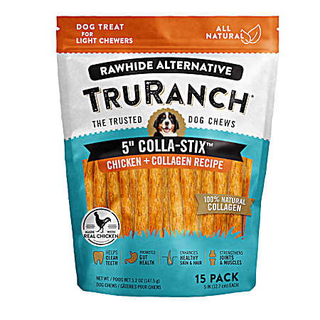 5 in Colla-Sticks Chicken + Collagen Recipe Rawhide Alternative Dog Chews - 15 Pk