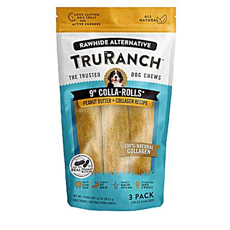 Colla-Rolls Peanut Butter + Collagen Recipe Rawhide Alternative Dog Chews