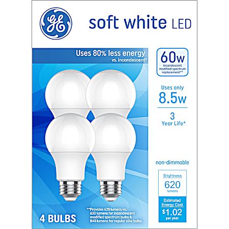 60W LED Soft White General Purpose Light Bulbs  - 4 Pk