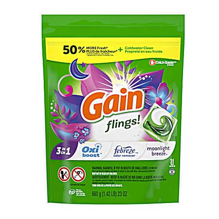 Flings 3 in 1 Moonlight Breeze Scent Laundry Pacs - 31 Ct