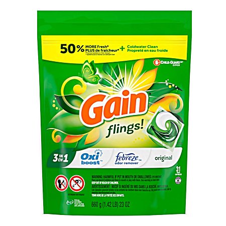 Flings 3 in 1 Original Scent Laundry Pacs - 31 Ct