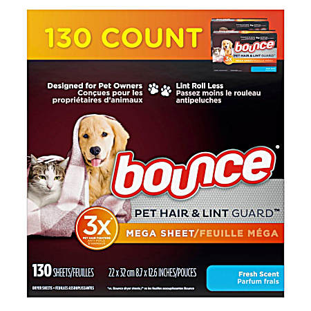 Pet Hair & Lint Guard Dryer Sheets - 130 Ct