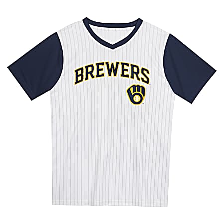 Youth Team/White Milwaukee Brewers Poly Pin Dot Mesh Short Sleeve Tee