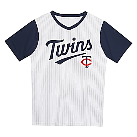 Youth Team/White Minnesota Twins Poly Pin Dot Mesh Short Sleeve Tee