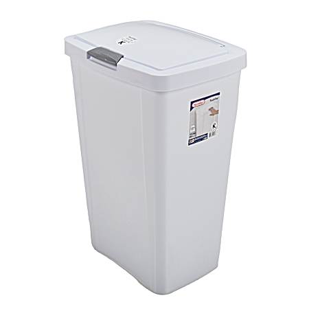13 gal White Touch Top Wastebasket