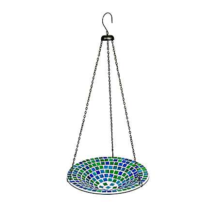 Blue Green Mosaic Hanging Glass Birdbath 
