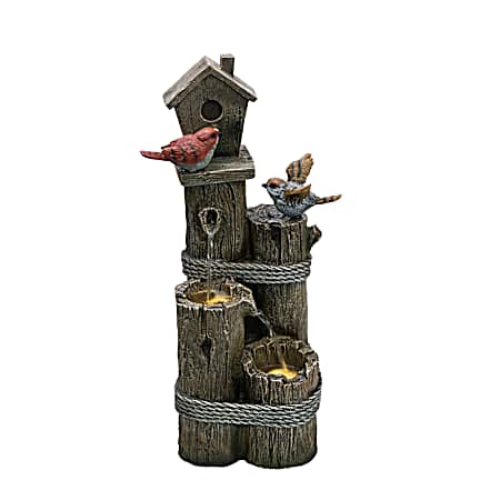 23 in. Birdbath & Birds Fountain w/ LED Lights