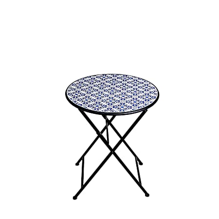 24 in. Blue/White Mosaic Folding Side Table