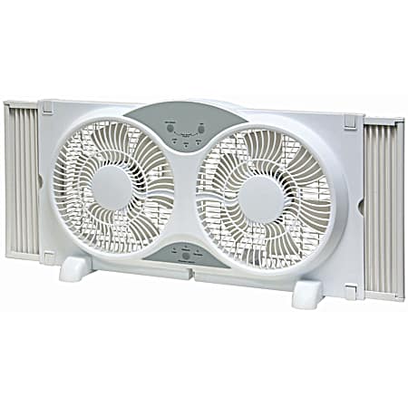 9 in White Deluxe Reversible Twin Window Fan with Remote
