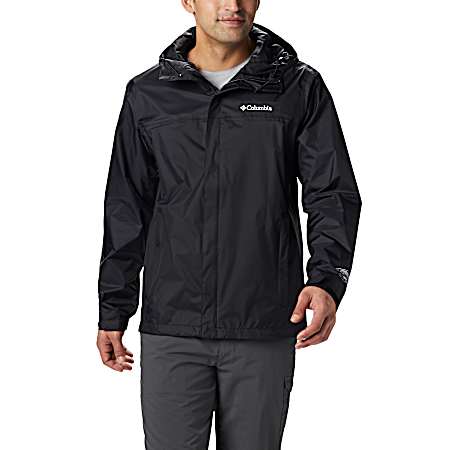 Men's Watertight II Black Lined Hooded Full Zip Rain Jacket
